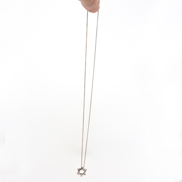 3D 14kt White Gold Star of David Charm & Necklace - Picture 5 of 9